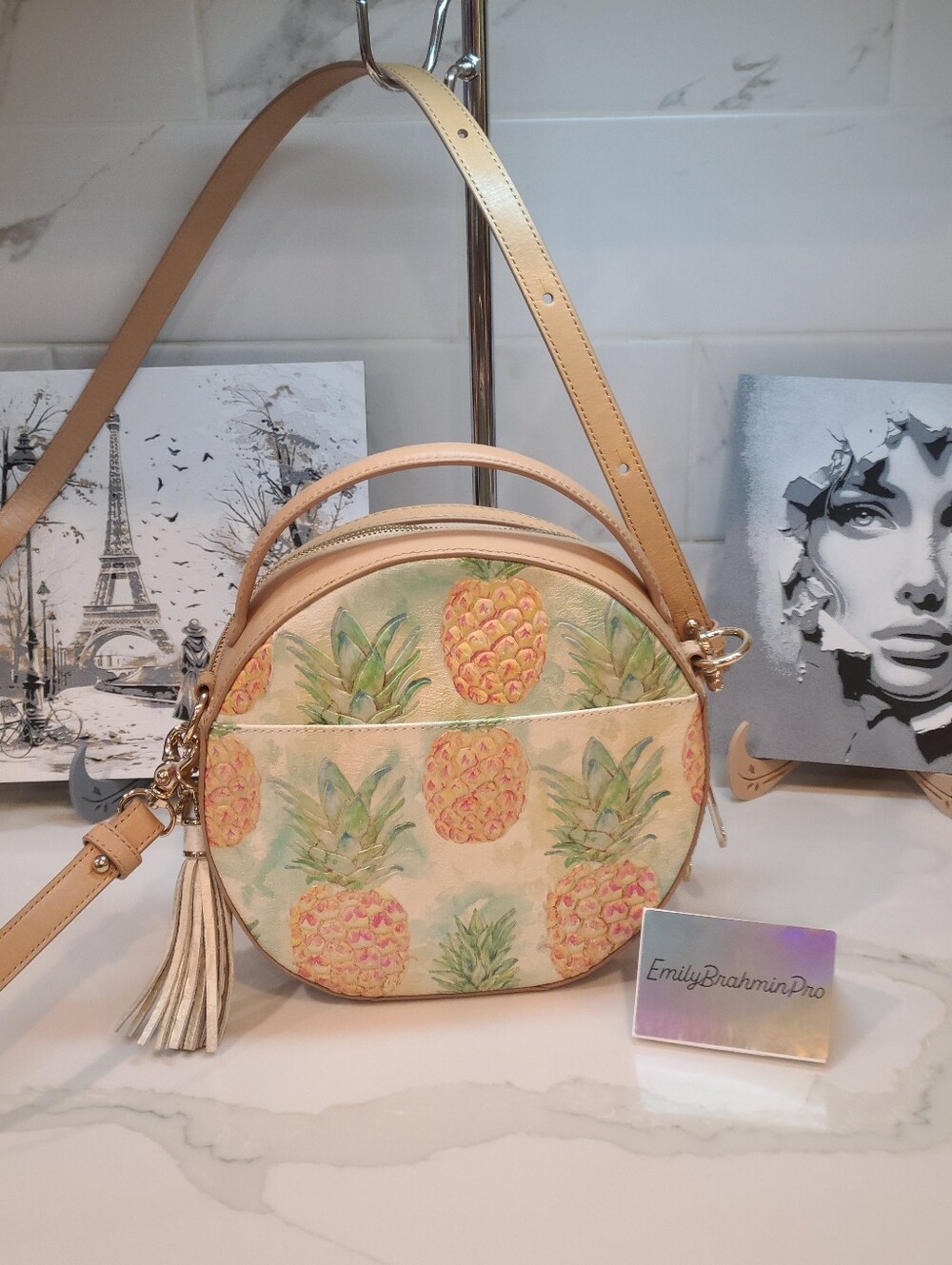 Brahmin Lane Multi Pompano Pineapple Round Crossbody Bag EUC - Picture 5 of 14